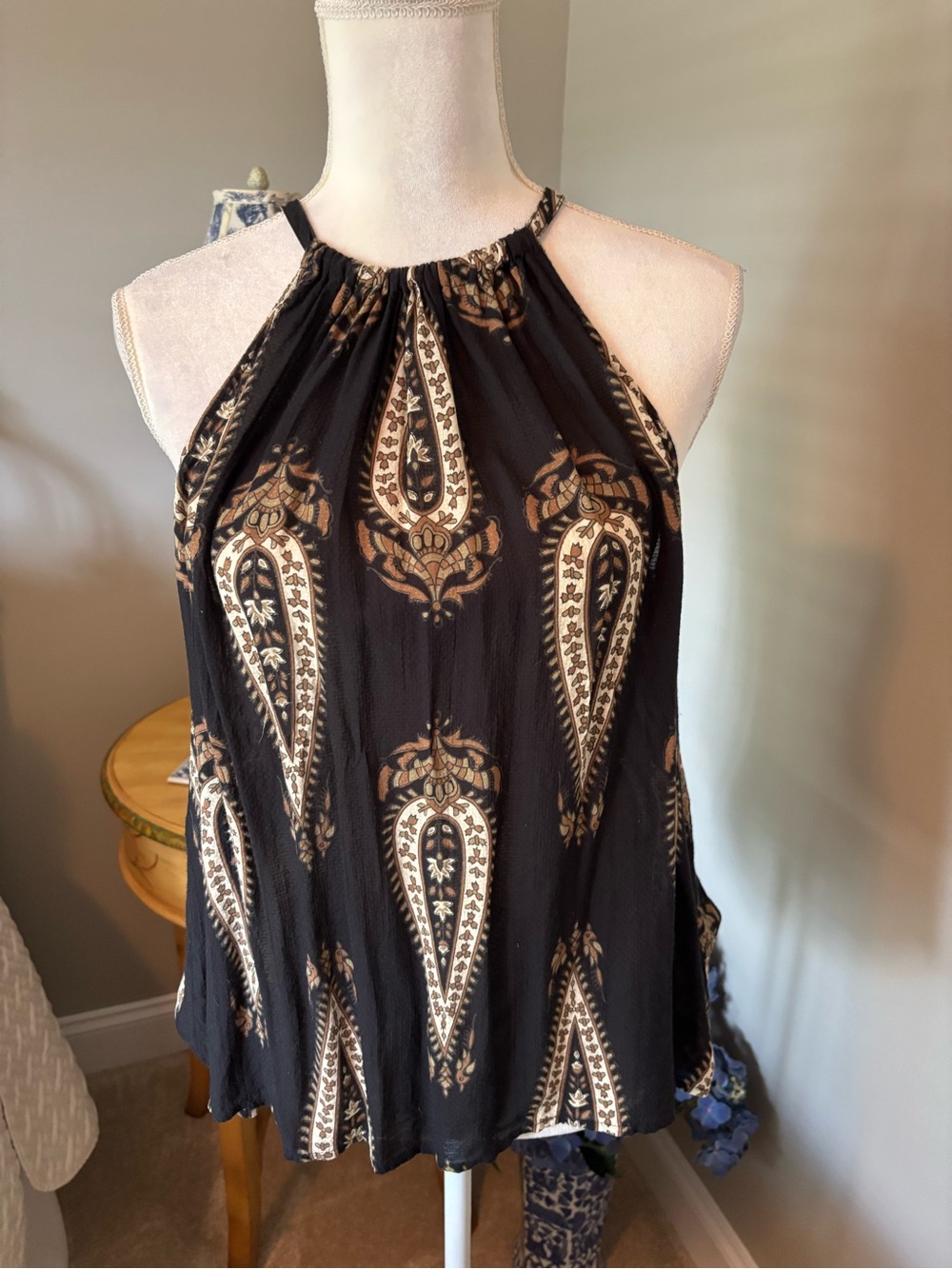 Lucky Brand Black Halter Paisley Print Tank Top
